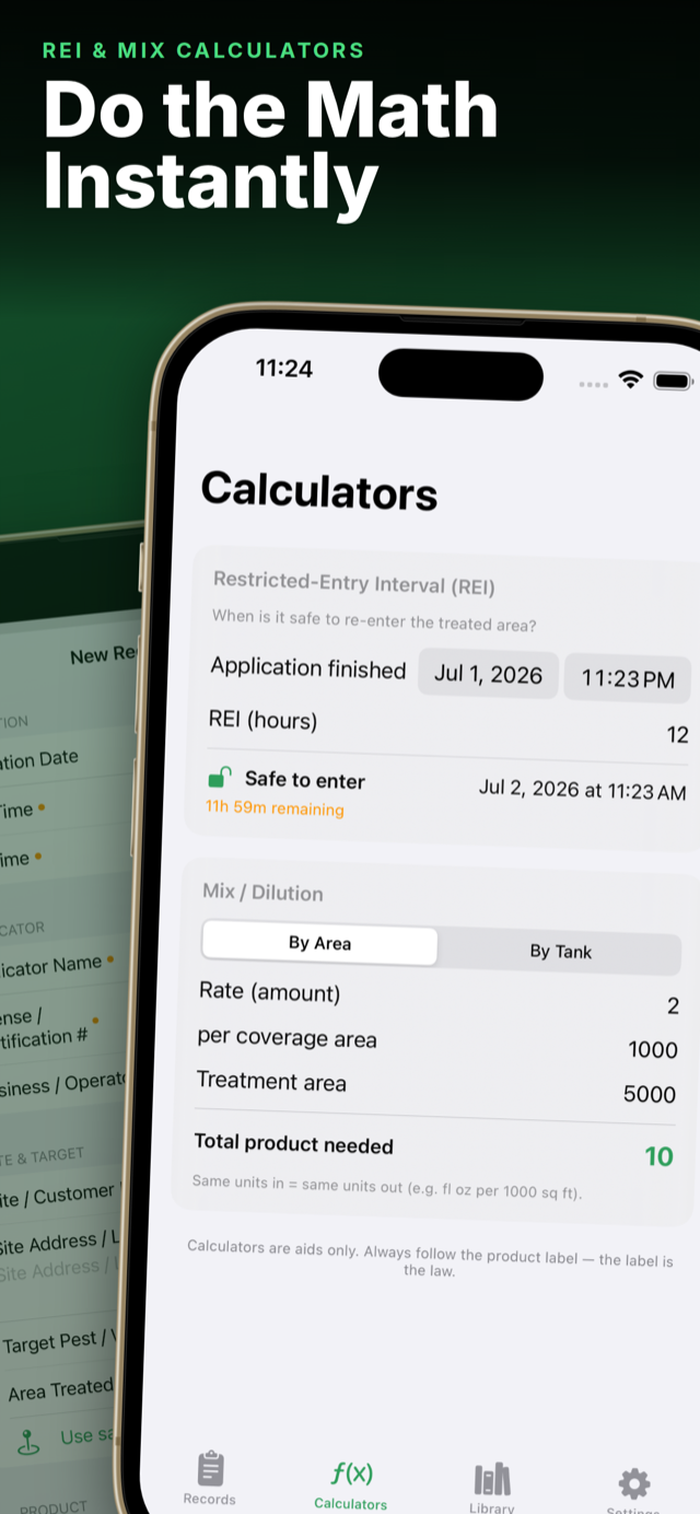 Product library with saved EPA numbers and REI values