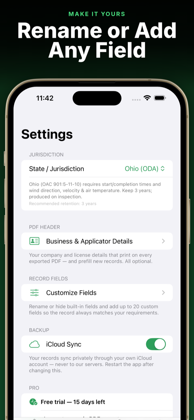 Custom fields editor for jurisdiction-specific requirements